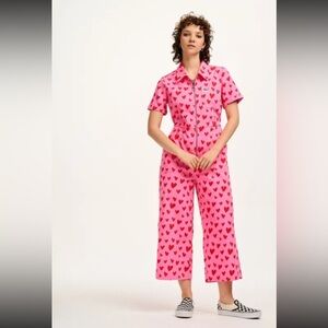 Lucy & Yak Ragan Pink Heart Print Jumpsuit